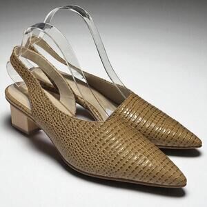 Freda Salvador Asymmetrical Slingback Heels Size 9 Tan Croc Leather Pointed Toe